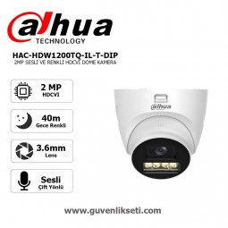 Dahua HAC-HDW1200TQ-IL-T-DIP 2mp Gece Renkli ve Çift Yönlü Ses AHD HDCVI Dome Kamera